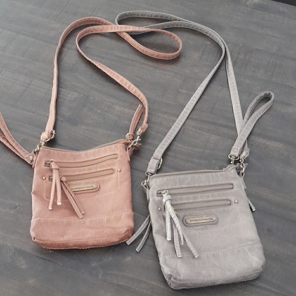Stone Mountain USA crossbody bag lots of pockets good condition one gray one tan